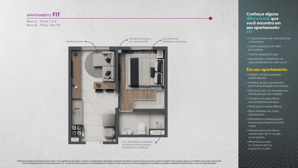 Planta do apartamento Fit do Vivaz Connection Mooca. 
