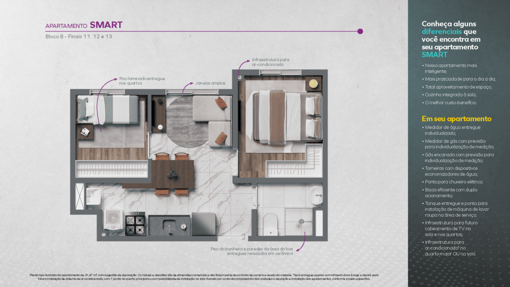 Planta do apartamento Smart do Vivaz Connection Mooca.