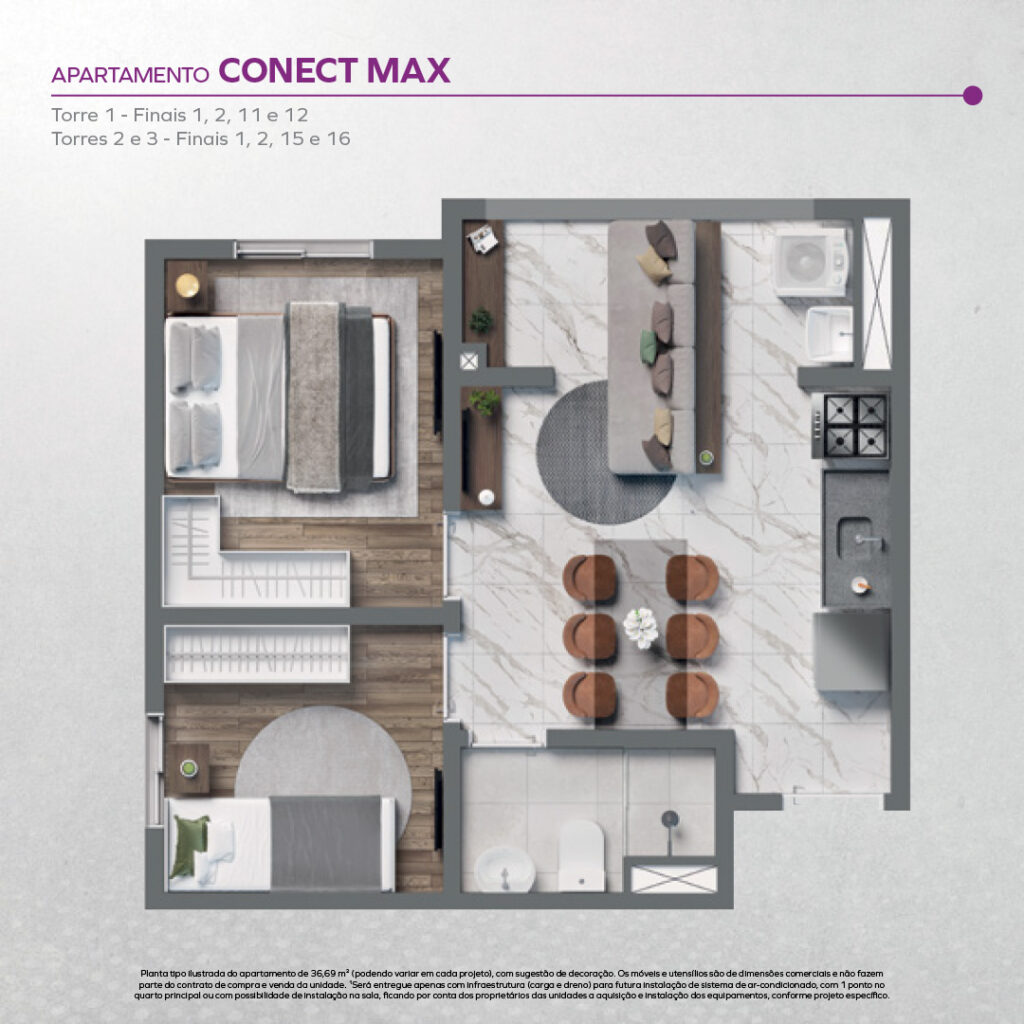 Planta do apartamento Conect Max do Vivaz Connection Klabin. 