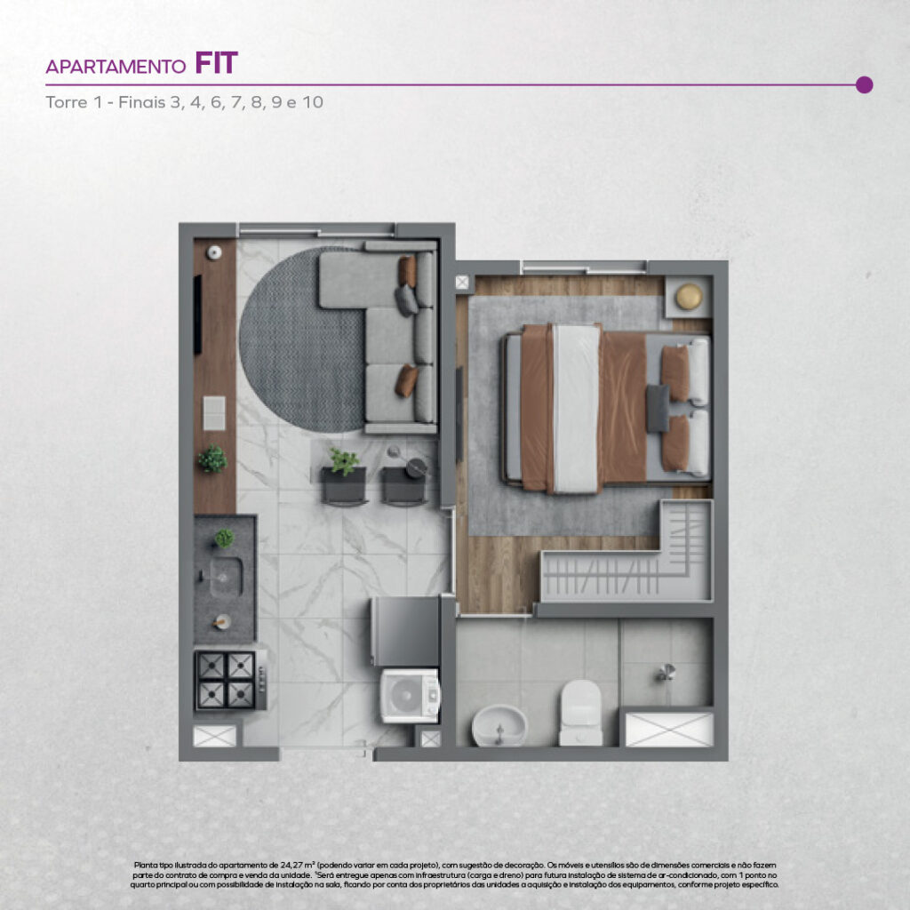 Planta do apartamento Fit do Vivaz Connection Klabin. 