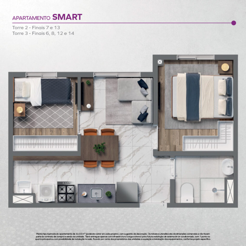 Planta do apartamento Smart do Vivaz Connection Klabin. 
