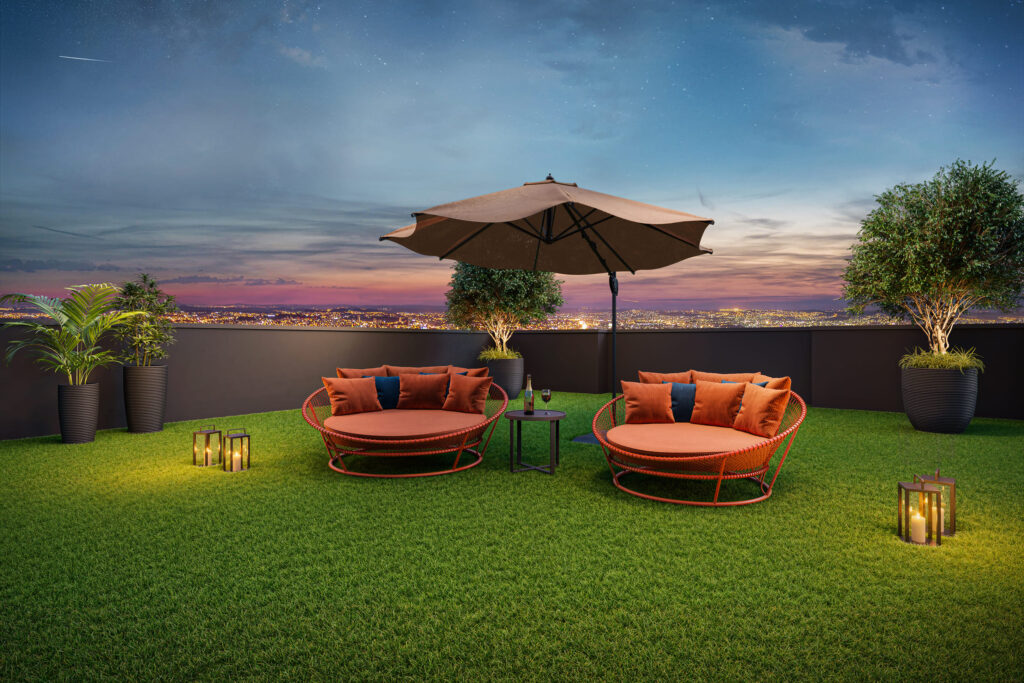Lounge no rooftop de lazer do condomínio clube Vivaz Clube Barra Funda.