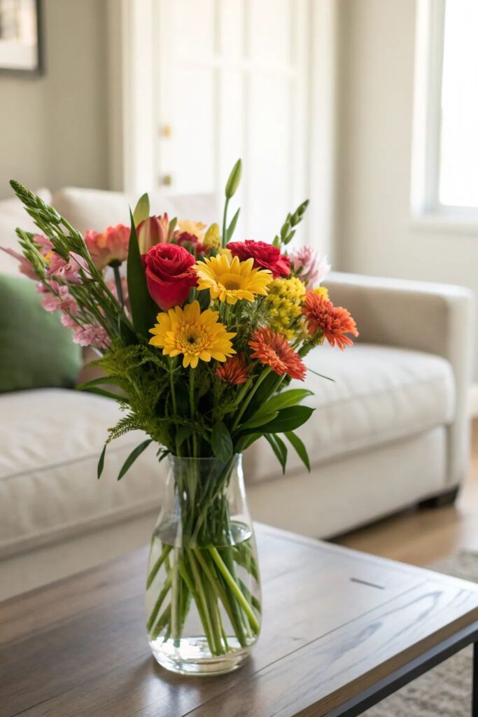 Vaso de vidro na mesa da sala.