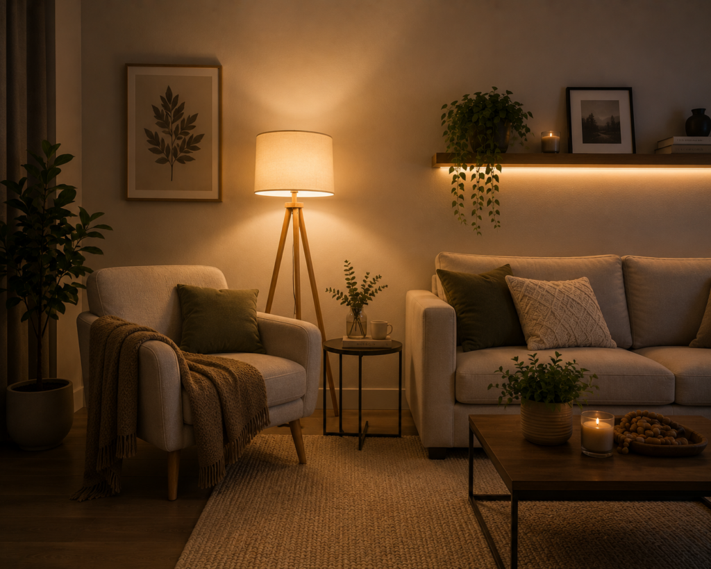 Modelo de luminária de piso, mas uma ideia de iluminação que traz mais sofisticação para o ambiente.