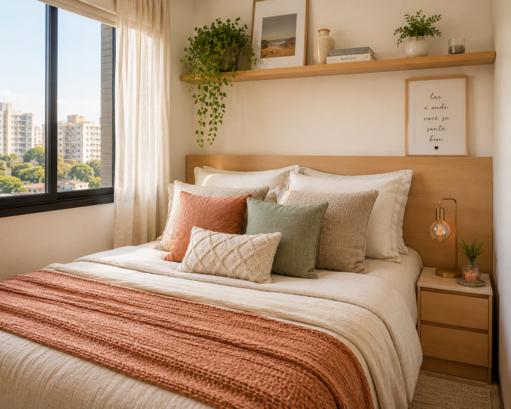 casa-aconchegante-cama-almofadas-texturas-cores-neutras