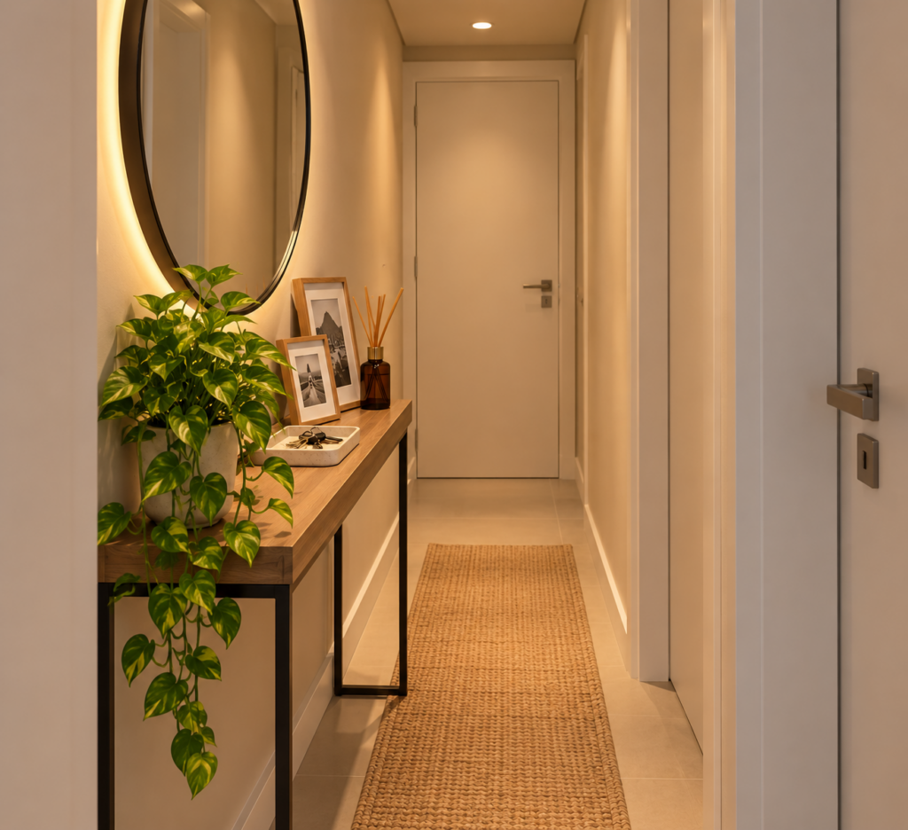 corredor-estreito-decorado-plantas-decorativas-jiboia